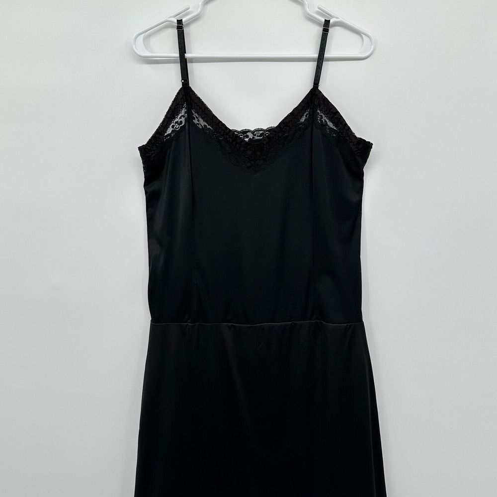 Vintage‎ Black Midi Slip Dress 39" Bust L XL Silky Stretch Adjustable Whimsigoth - Picture 2 of 8